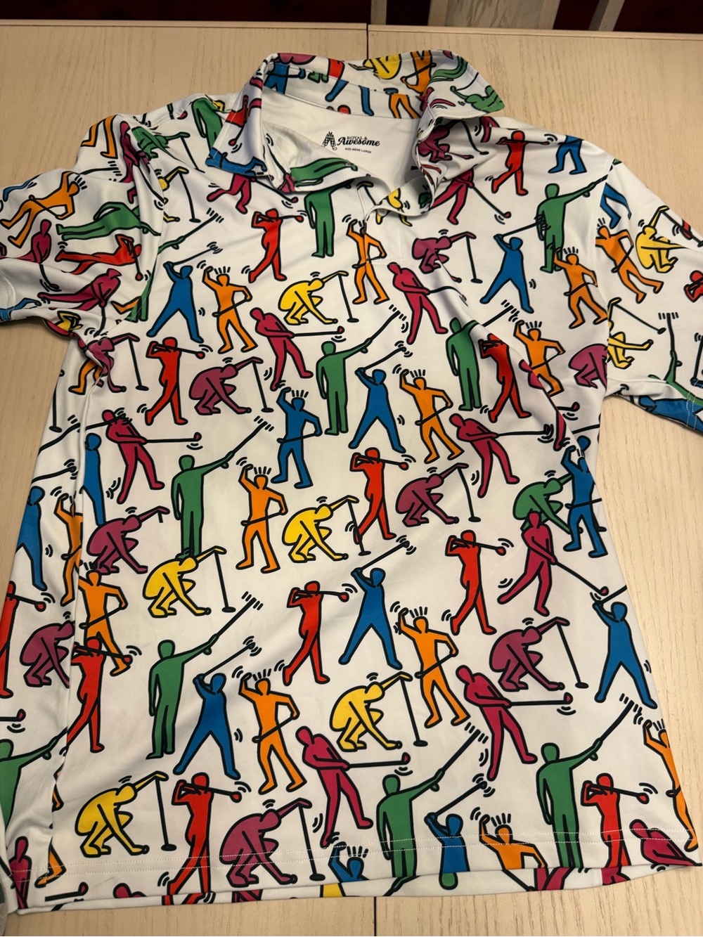 Royal & Awesome Golf Polo Keith Haring Inspired Graffiti Men Size L Polyester